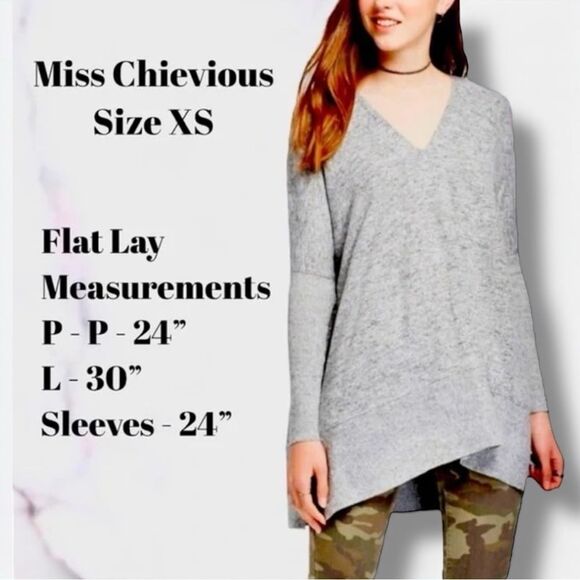 Miss Chievious Gray Deep V-Neck Oversized Pullover Sweater Size XS EUC - Picture 5 of 16